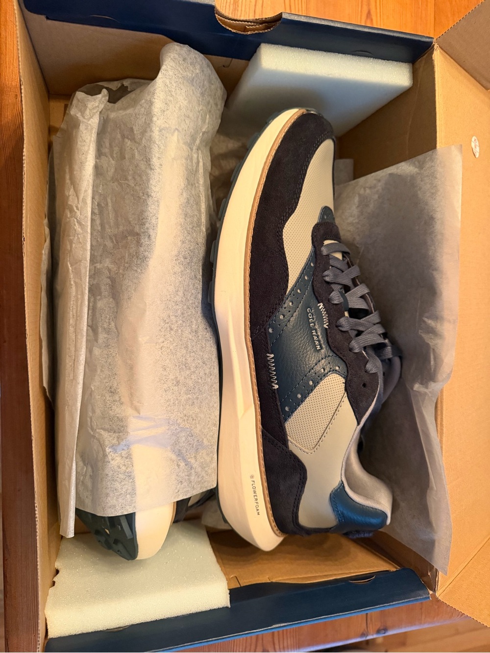 Cole Haan Navy, Gray and Cream Leather & Suede Sneaker